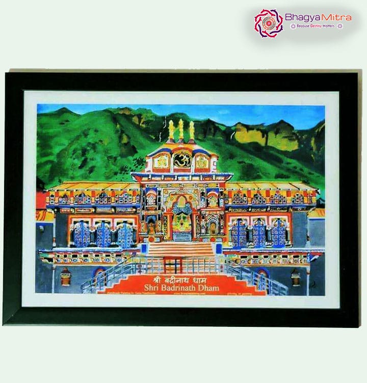 Handmade Badrinath Temple Painting Poster Landscape (With Frame)
